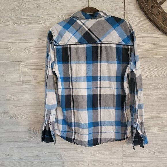 BUCKLE Black Plaid Button Down Mens SZ M Logo Designer - Picture 4 of 5